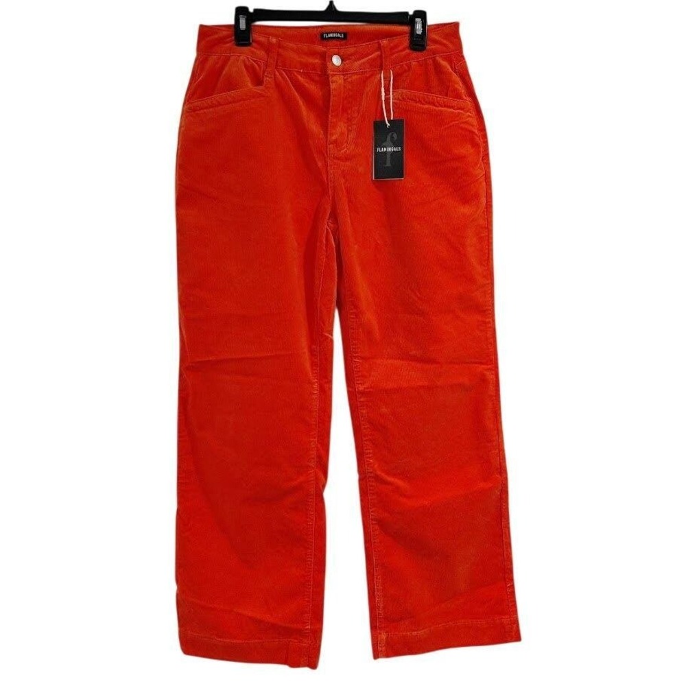 FLAMINGALS Orange Corduroy Wide Leg Cropped Pants Women's Size M
